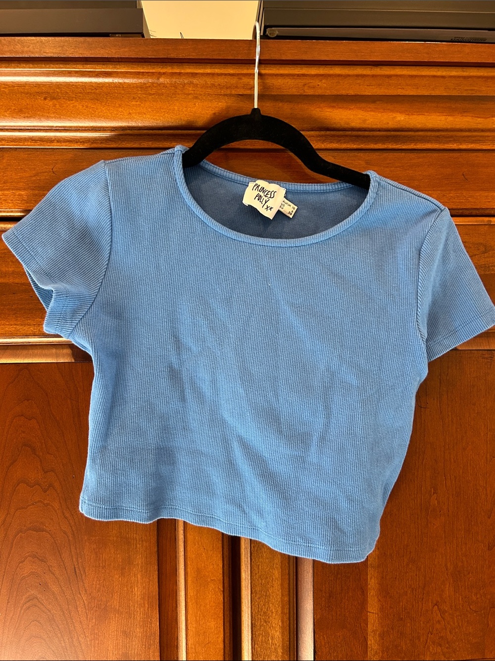Princess Polly Girls' Sky Blue Ribbed Crop Tee